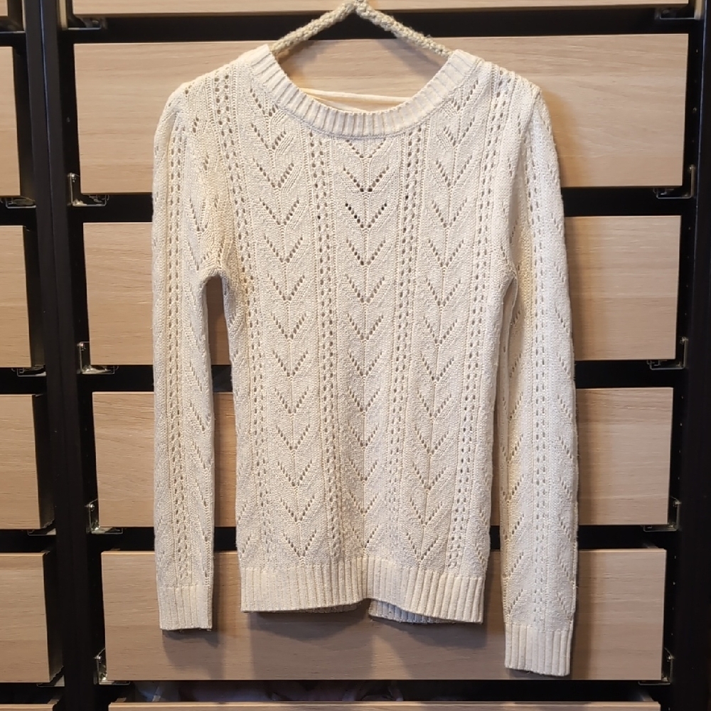 Light Cream Openwork Crewneck Sweater
